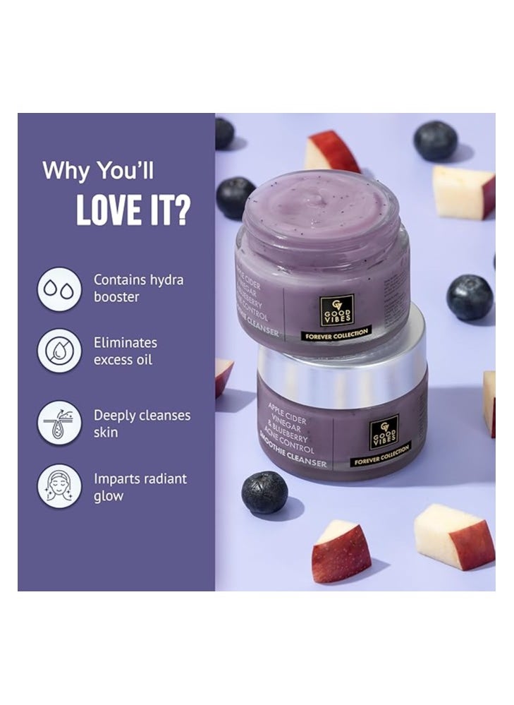good Vibes Apple Cider Vinegar and Blueberry Anti Acne Smoothie Cleanser - Help unclog pores & remove skin impurities - Sulphates & Parabens Free 45 g