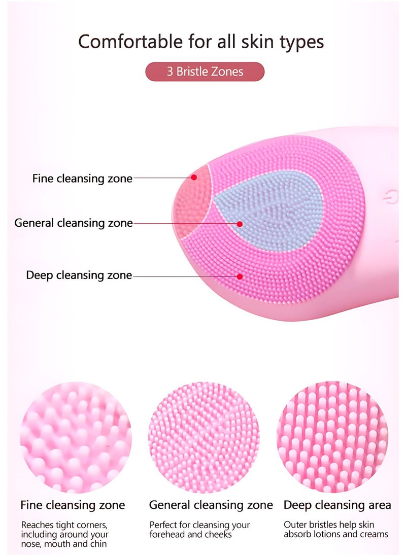 Silicone Sonic Facial Cleansing Brush & Massager, Waterproof Silicone Face Scrubber for Deep Cleansing, Exfoliating, Blackhead Removing