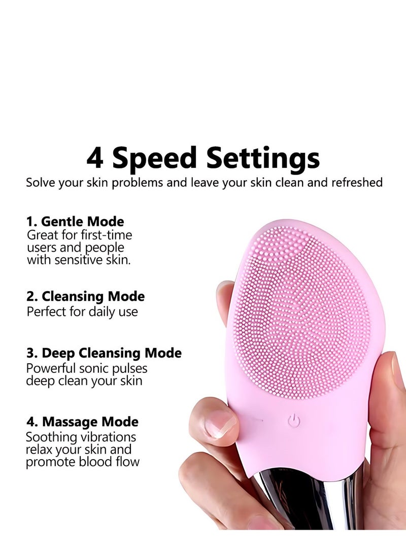 Silicone Sonic Facial Cleansing Brush & Massager, Waterproof Silicone Face Scrubber for Deep Cleansing, Exfoliating, Blackhead Removing