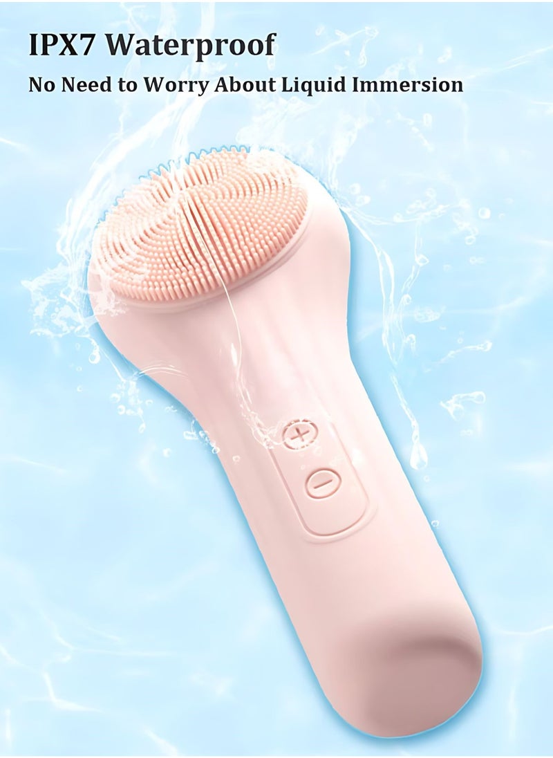 Silicone Facial Cleansing Brush Electric, Waterproof, Rechargeable Skincare Deep Cleaning, Makeup Remover, Exfoliation, Pore Cleansing - Anti-Aging, Acne, Gentle Face Brush (Pink)