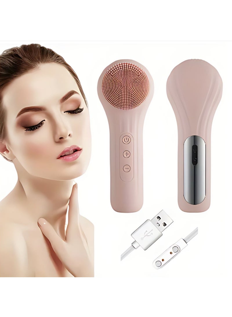 Silicone Facial Cleansing Brush Electric, Waterproof, Rechargeable Skincare Deep Cleaning, Makeup Remover, Exfoliation, Pore Cleansing - Anti-Aging, Acne, Gentle Face Brush (Pink)