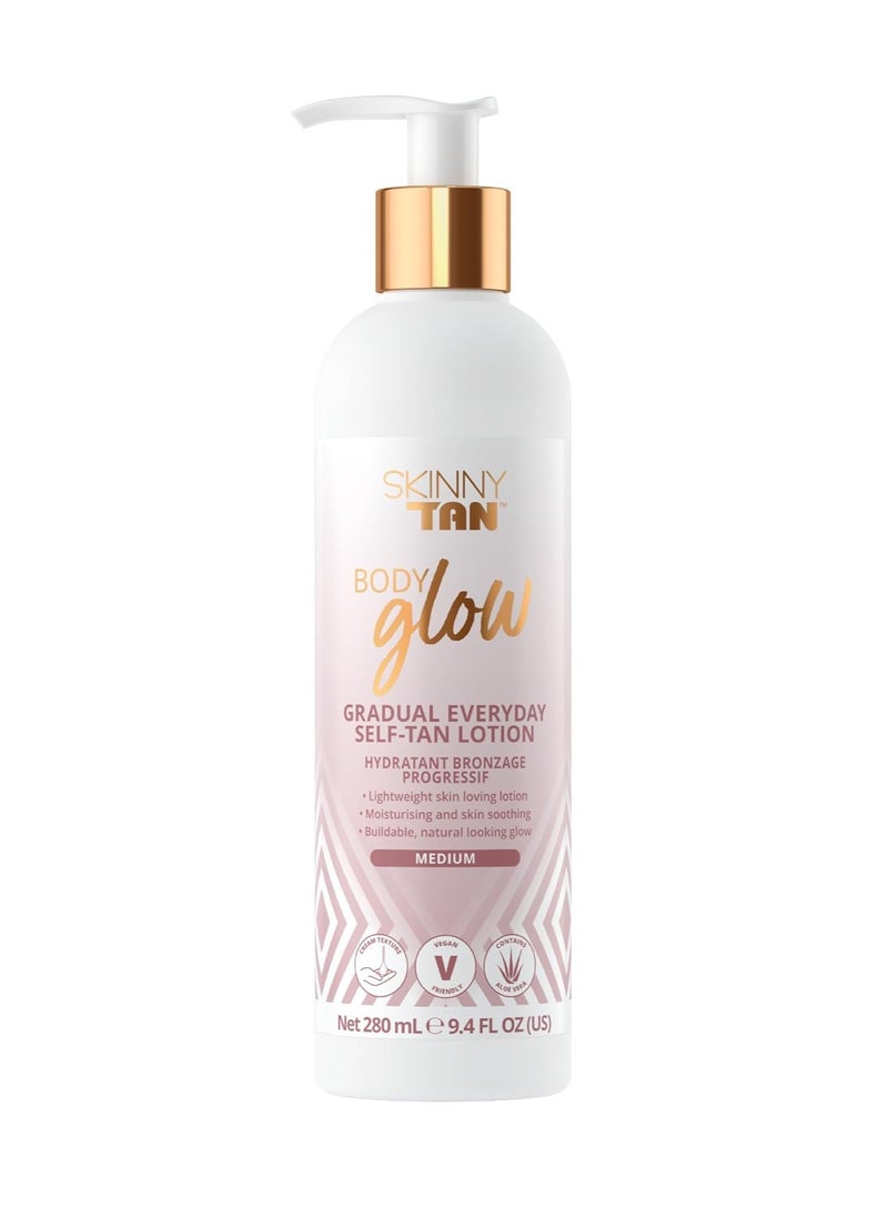 Body Glow Moisturizing Gradual Tan Lotion Fake Tan Moisturizer Cruelty Free Paraben Free and Vegan Tanning Moisturizer Body Lotion with Coconut and Vanilla Aroma 280ml