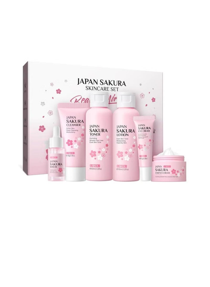 Skincare Set, JAPAN Sakura Skin Care Sets & Kits - Cleanser, Toner, Lotion, Serum, Eye Cream, Face Cream, Travel Gift Sets for Women Teenage Girls Mom Daughter, TSA-friendly Sizes 6pcs