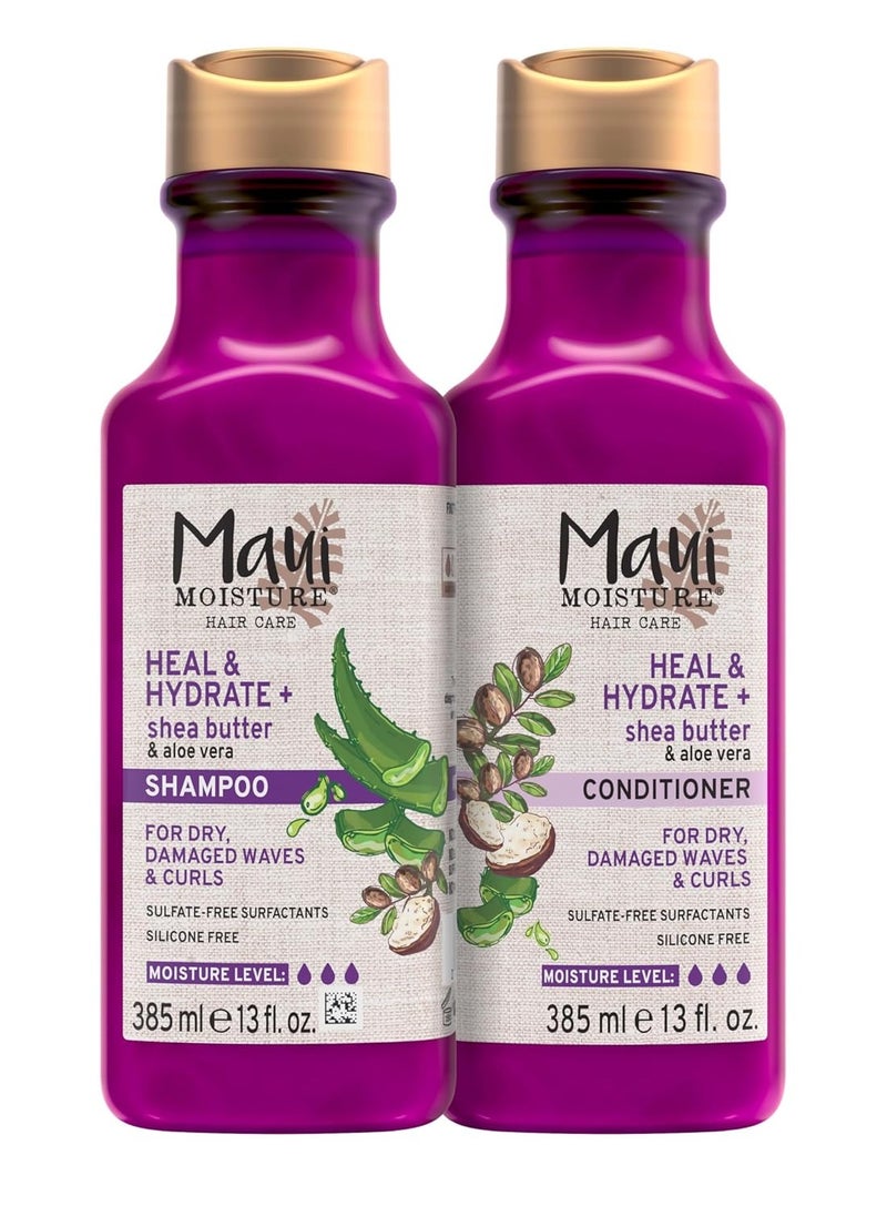 Maui Moisture Heal & Hydrate + Shea Butter Shampoo + Conditioner to Repair & Deeply Moisturize Tight Curly Hair with Coconut & Macademia Oils, Vegan, Silicone, Paraben & Sulfate-Free, 13 Fl Oz