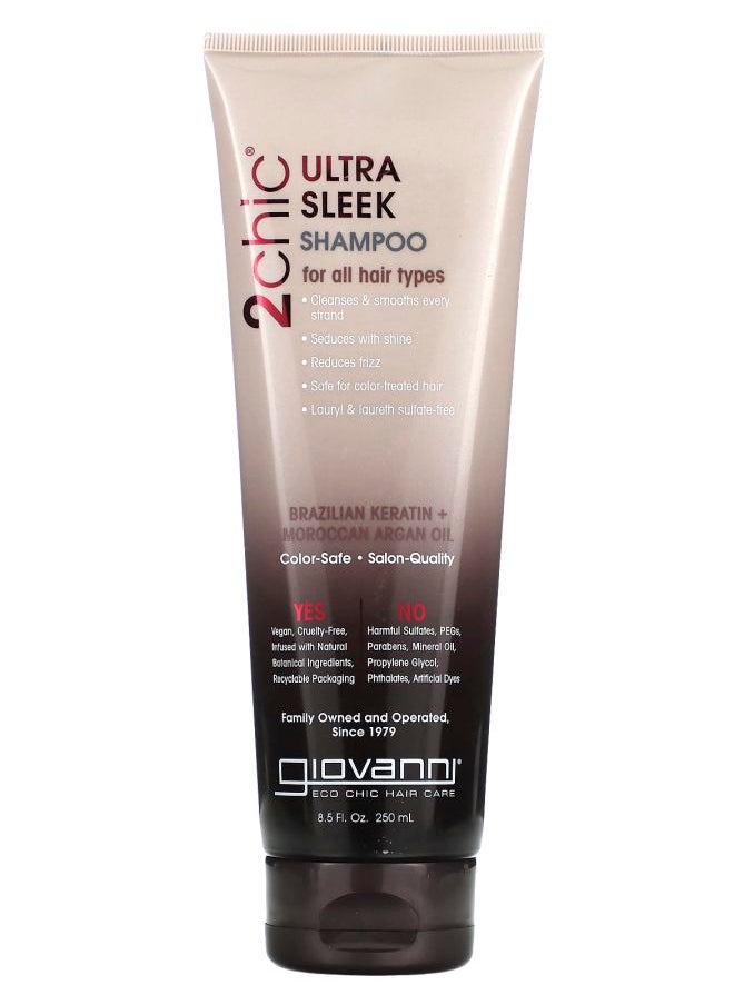 2chic Ultra Sleek Shampoo For All Hair Types Brazilian Keratin + Moroccan Argan Oil 8.5 fl oz (250 ml)