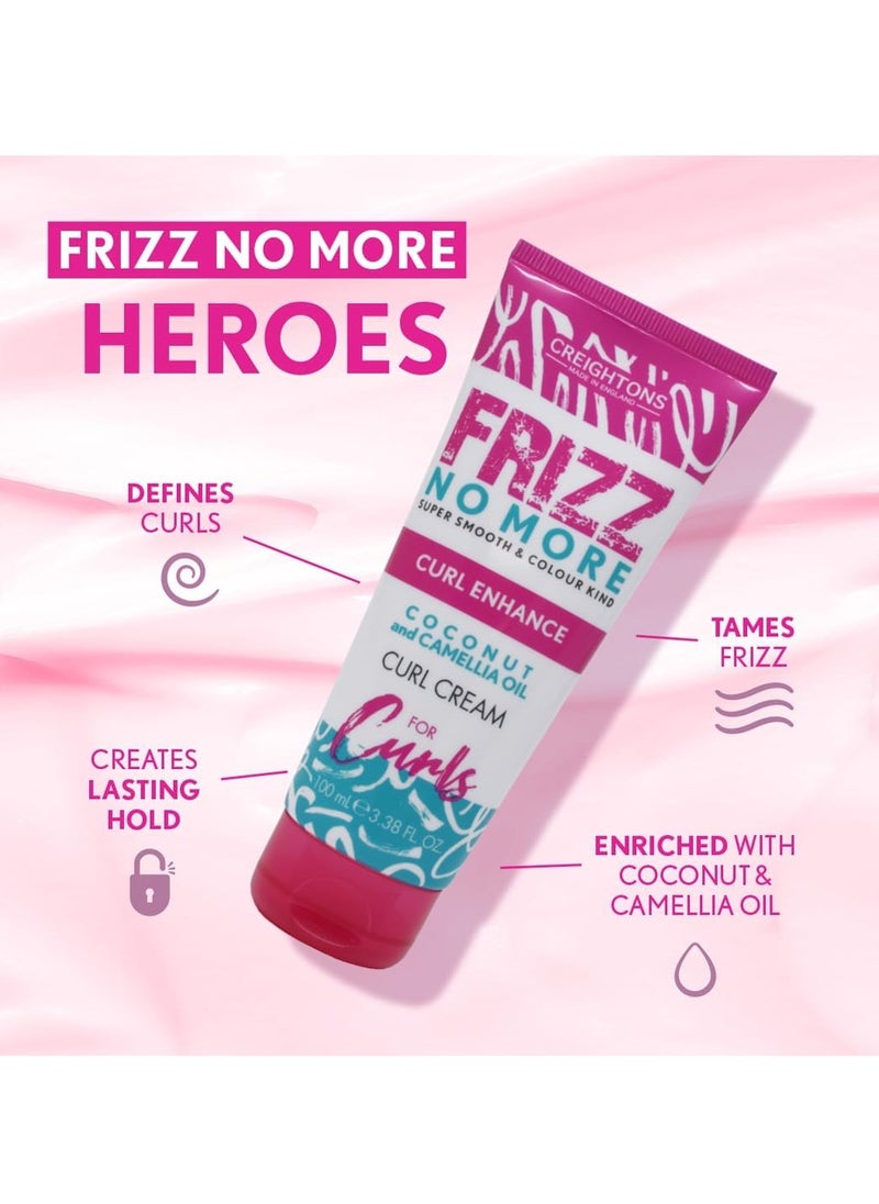 Frizz No More Curl Enhance Curl Cream 100ml Reduces Frizz Defines Curls and Adds Glossy Shine with Coconut and Camellia Oil Humidity Defence Colour Kind All Hair Types