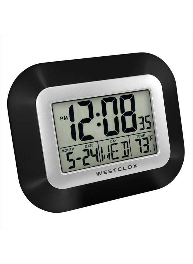 Large Digital Wall Clock Battery Operated with Temperature Date and Day of Week with Alarm | Modern Digital Desk Clock for Office Kitchen Bedroom or Living Room | Black