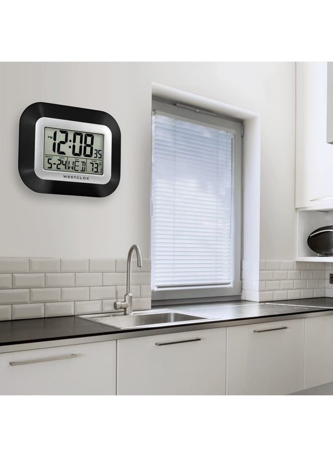 Large Digital Wall Clock Battery Operated with Temperature Date and Day of Week with Alarm | Modern Digital Desk Clock for Office Kitchen Bedroom or Living Room | Black