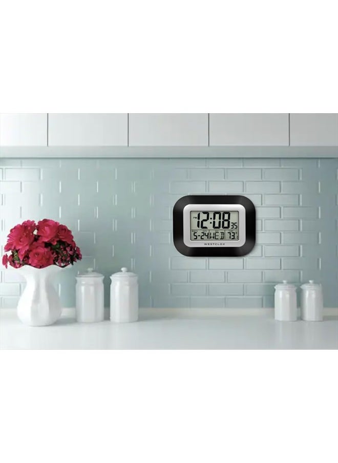 Large Digital Wall Clock Battery Operated with Temperature Date and Day of Week with Alarm | Modern Digital Desk Clock for Office Kitchen Bedroom or Living Room | Black