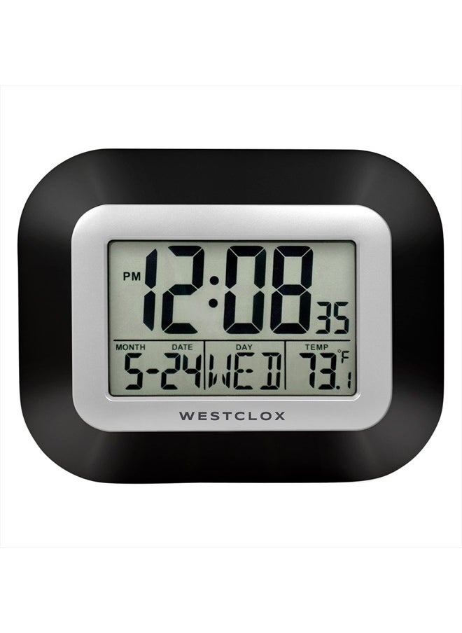 Large Digital Wall Clock Battery Operated with Temperature Date and Day of Week with Alarm | Modern Digital Desk Clock for Office Kitchen Bedroom or Living Room | Black