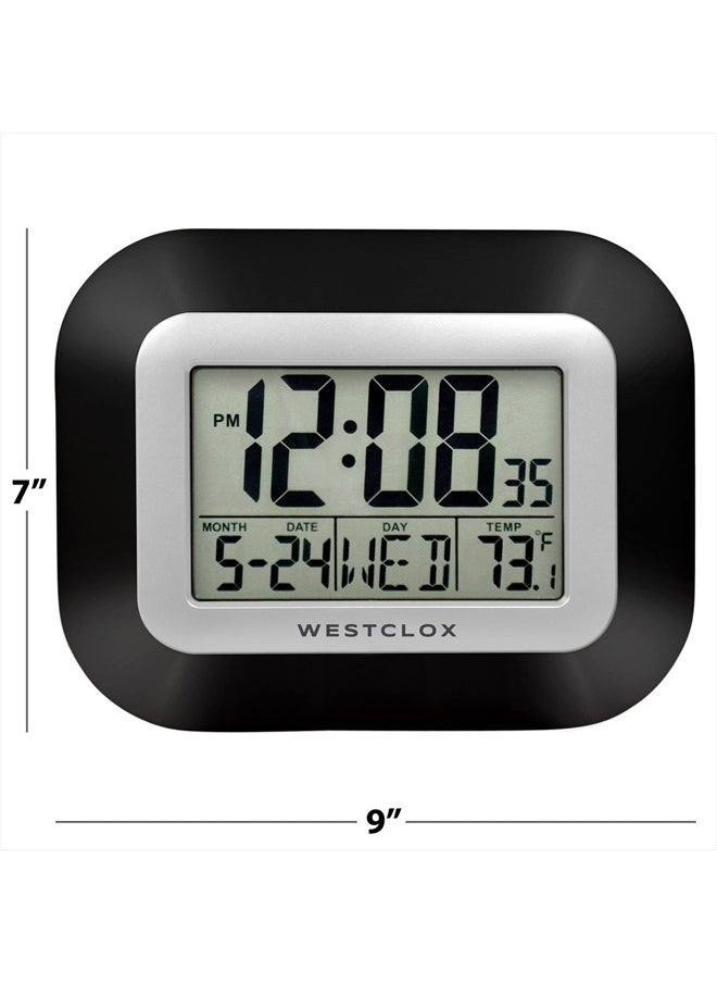 Large Digital Wall Clock Battery Operated with Temperature Date and Day of Week with Alarm | Modern Digital Desk Clock for Office Kitchen Bedroom or Living Room | Black