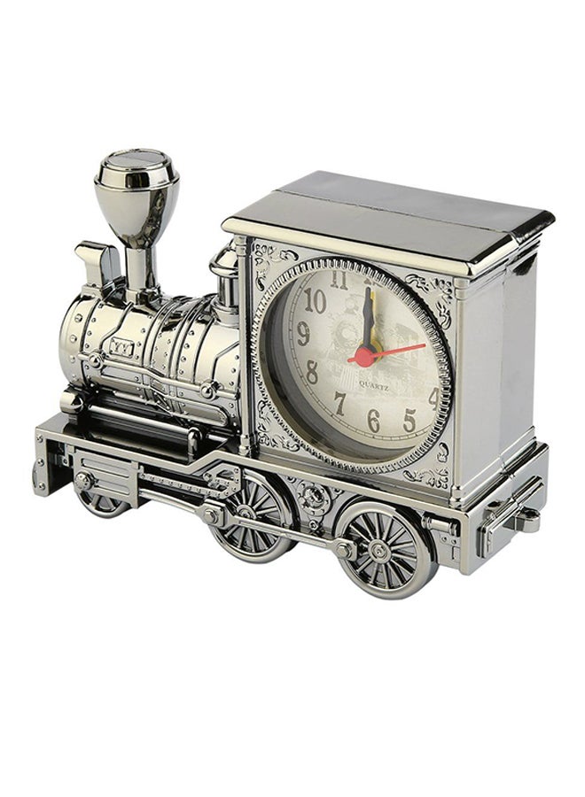 Vintage Artistic Train Shape Alarm Desk Shelf Clock Silver