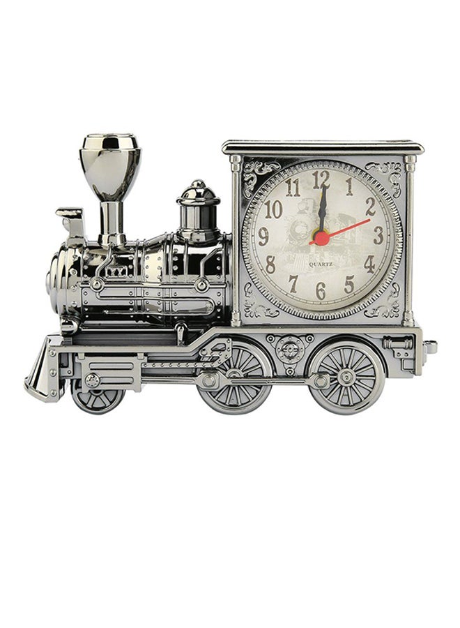 Vintage Artistic Train Shape Alarm Desk Shelf Clock Silver