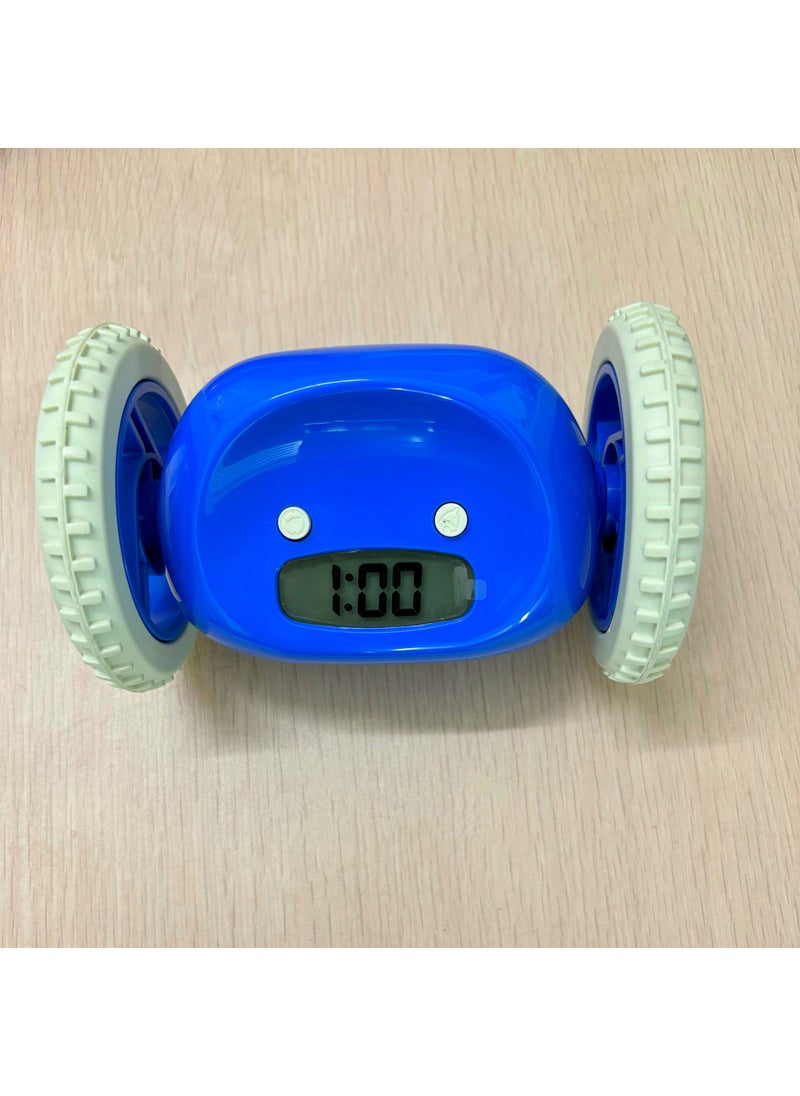 Running alarm clock student hiding wheel novelty lazy running clock wholesale gift creative electronic small alarm clock Blue