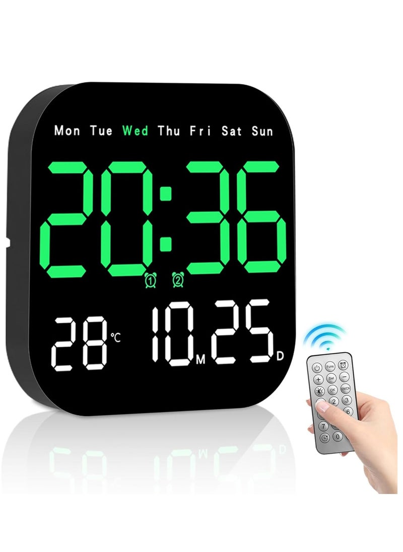 Digital Wall Clock, 10.5” LED Alarm Clock for Bedroom, with Remote Control,Date and Temperature,10 Level Brightness, Auto Dimming, for Living Room Office Gym Shop Decor