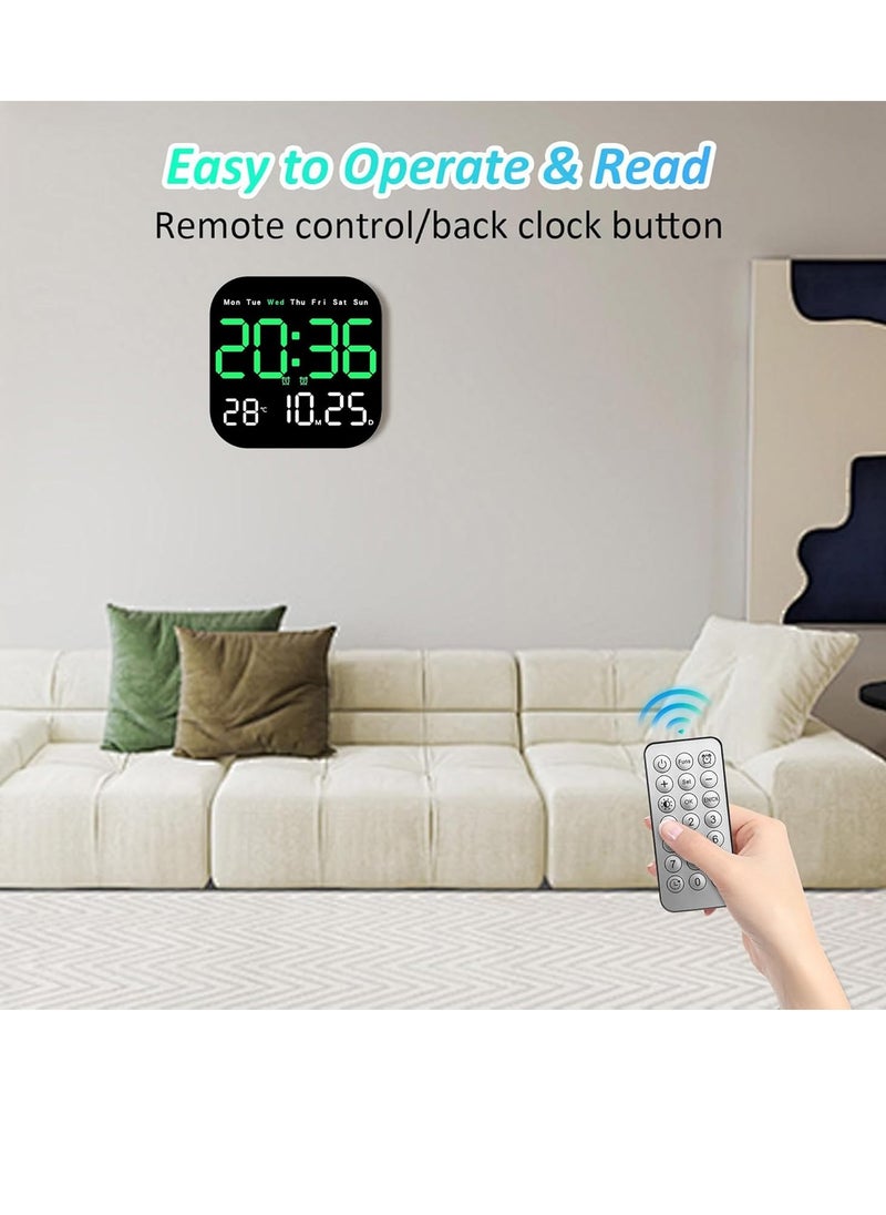 Digital Wall Clock, 10.5” LED Alarm Clock for Bedroom, with Remote Control,Date and Temperature,10 Level Brightness, Auto Dimming, for Living Room Office Gym Shop Decor