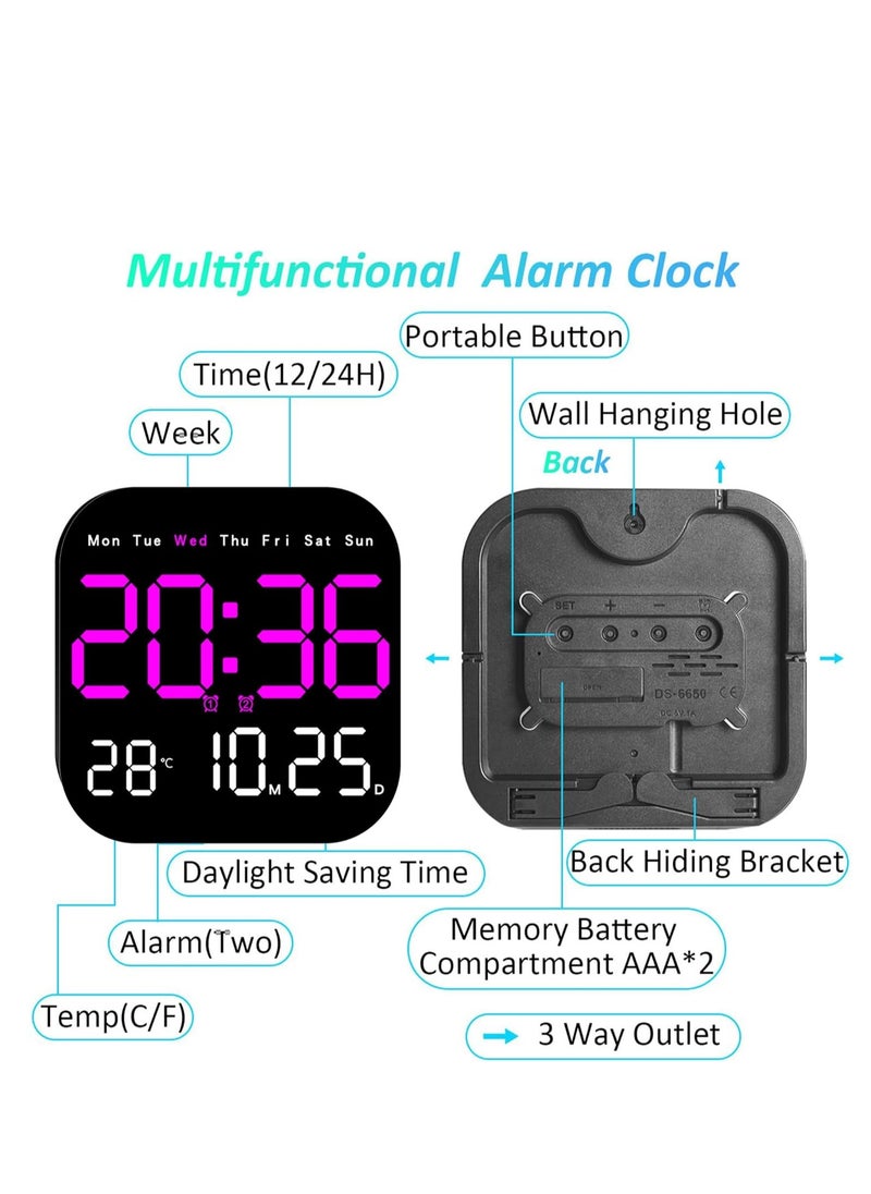 Digital Wall Clock, 10.5” LED Alarm Clock for Bedroom, with Remote Control,Date and Temperature,10 Level Brightness, Auto Dimming, for Living Room Office Gym Shop Decor