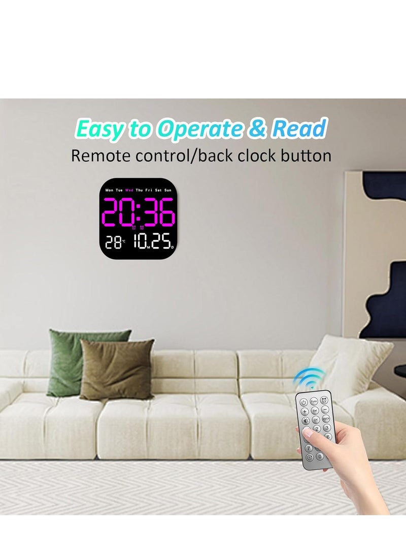 Digital Wall Clock, 10.5” LED Alarm Clock for Bedroom, with Remote Control,Date and Temperature,10 Level Brightness, Auto Dimming, for Living Room Office Gym Shop Decor