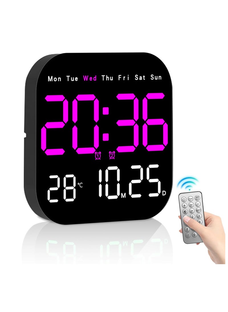 Digital Wall Clock, 10.5” LED Alarm Clock for Bedroom, with Remote Control,Date and Temperature,10 Level Brightness, Auto Dimming, for Living Room Office Gym Shop Decor