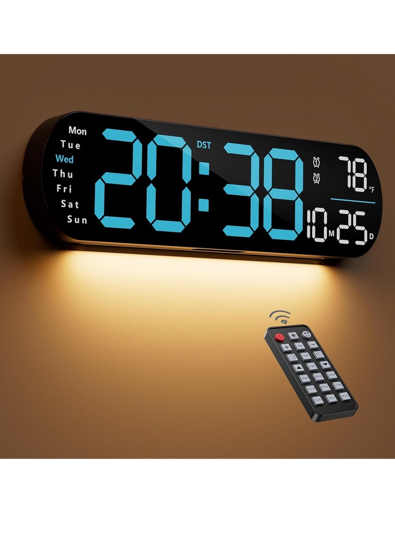 Digital Wall Clock Large Display, 14 inch Large Digital Wall Clock with RGB Color Remote Control, Date Week Temperature DST, Auto Brightness Dimmer Big Clock with Night Lights