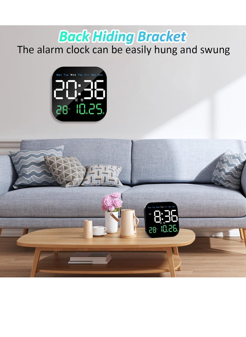 Digital Wall Clock, 10.5” LED Alarm Clock for Bedroom, with Remote Control,Date and Temperature,10 Level Brightness, Auto Dimming, for Living Room Office Gym Shop Decor