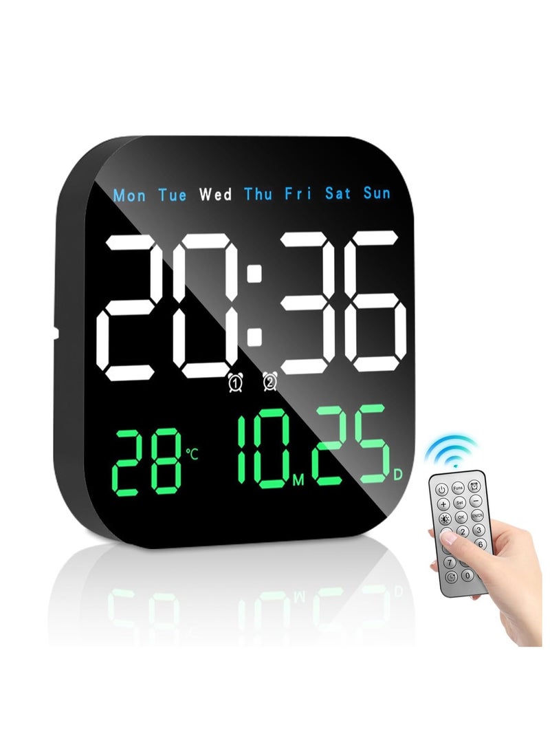 Digital Wall Clock, 10.5” LED Alarm Clock for Bedroom, with Remote Control,Date and Temperature,10 Level Brightness, Auto Dimming, for Living Room Office Gym Shop Decor