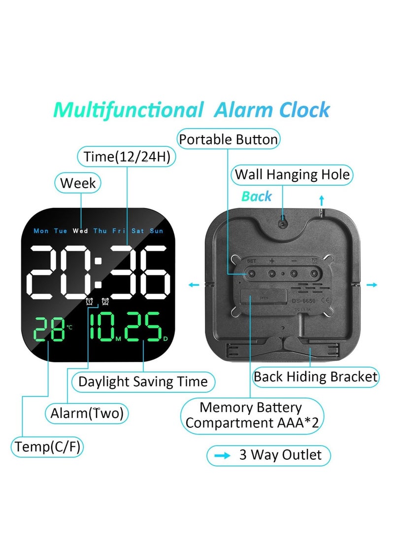 Digital Wall Clock, 10.5” LED Alarm Clock for Bedroom, with Remote Control,Date and Temperature,10 Level Brightness, Auto Dimming, for Living Room Office Gym Shop Decor