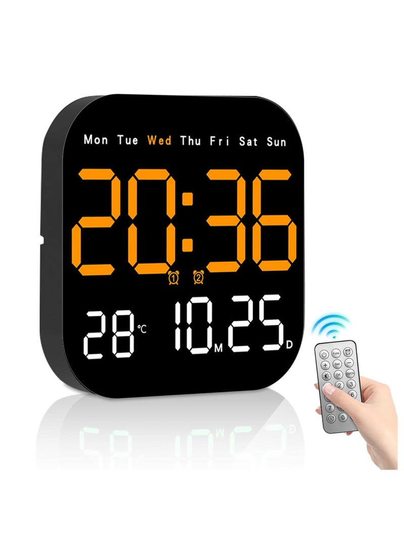 Digital Wall Clock, 10.5” LED Alarm Clock for Bedroom, with Remote Control,Date and Temperature,10 Level Brightness, Auto Dimming, for Living Room Office Gym Shop Decor