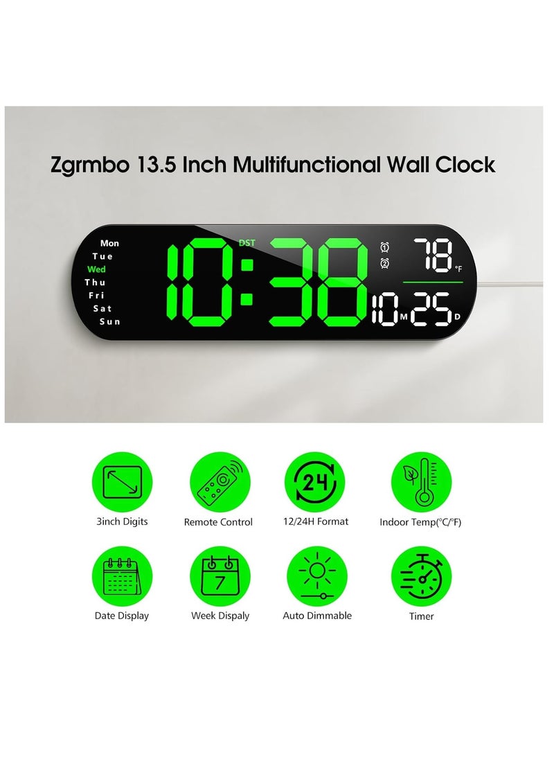 Digital Wall Clock Large Display, 14 inch Large Digital Wall Clock with RGB Color Remote Control, Date Week Temperature DST, Auto Brightness Dimmer Big Clock with Night Lights