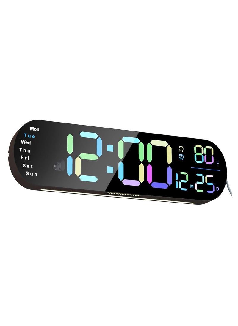 Digital Wall Clock Large Display, 14 inch Large Digital Wall Clock with RGB Color Remote Control, Date Week Temperature DST, Auto Brightness Dimmer Big Clock with Night Lights