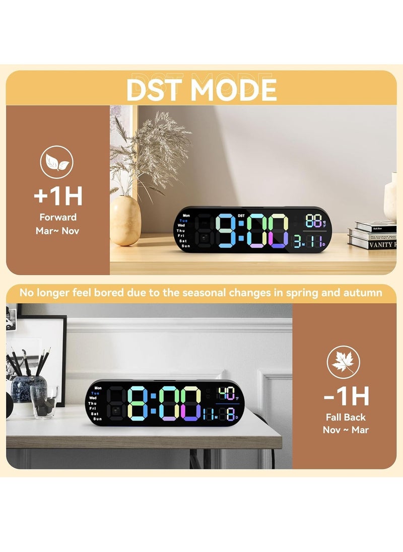 Digital Wall Clock Large Display, 14 inch Large Digital Wall Clock with RGB Color Remote Control, Date Week Temperature DST, Auto Brightness Dimmer Big Clock with Night Lights