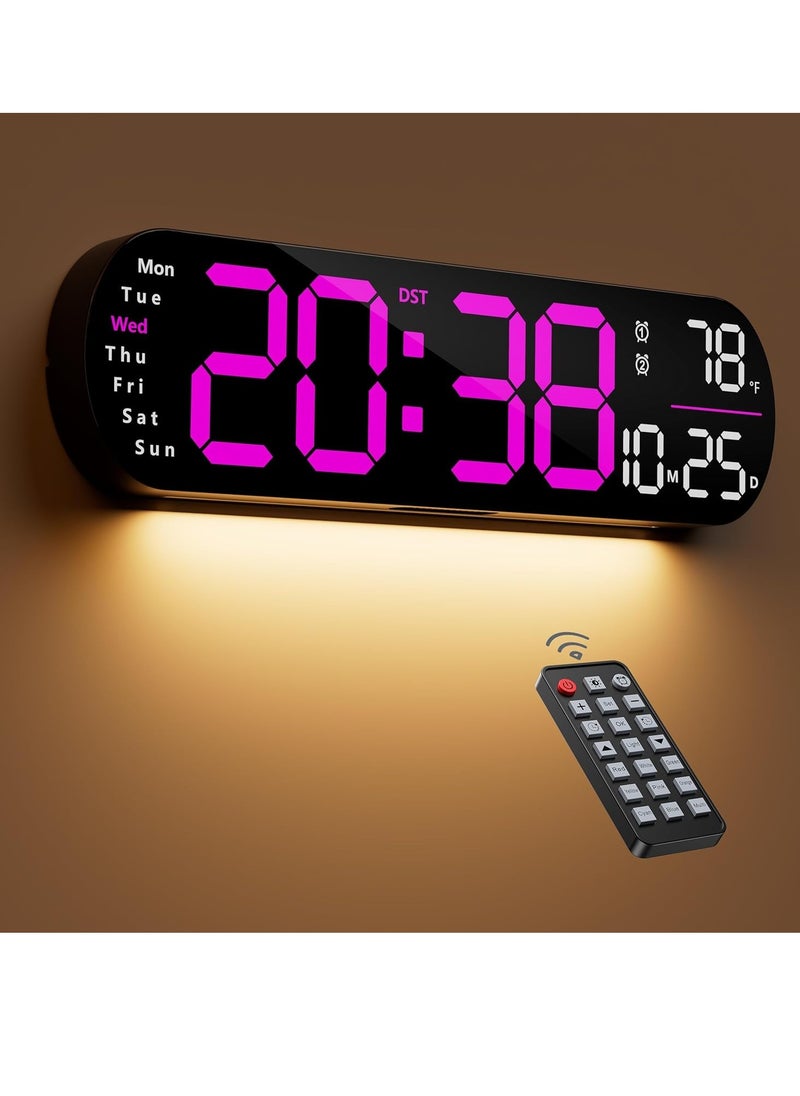 Digital Wall Clock Large Display, 14 inch Large Digital Wall Clock with RGB Color Remote Control, Date Week Temperature DST, Auto Brightness Dimmer Big Clock with Night Lights