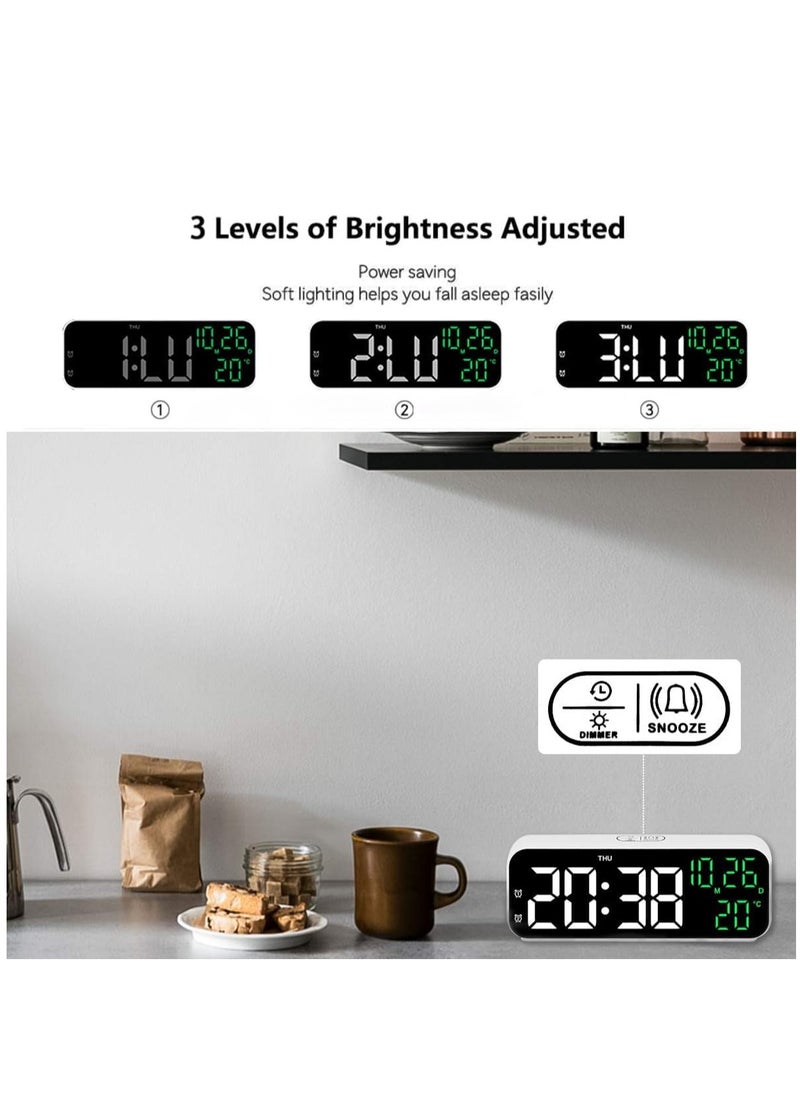 Digital Display Alarm Clock for Living Room Office Bedroom Decor LED Electronic Date Temp Display with USB Charging Port, Adjustable Volume, Dimming,Temp, Snooze for Kids Elderly