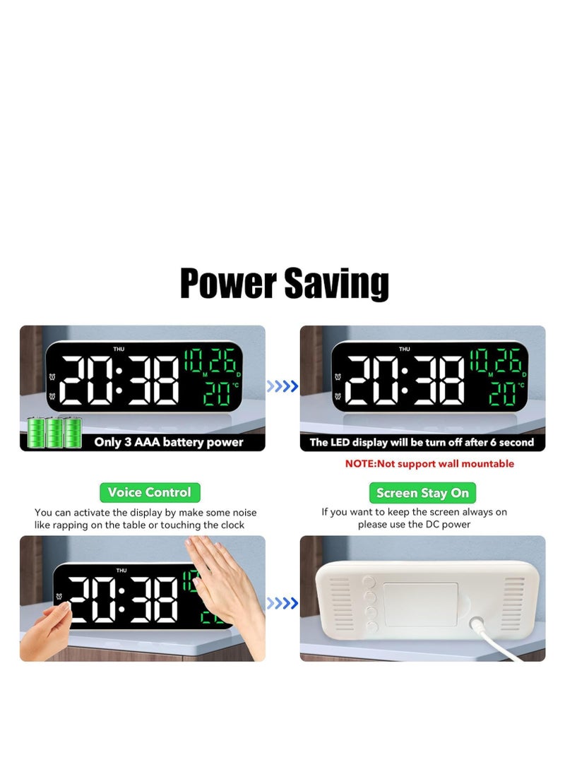 Digital Display Alarm Clock for Living Room Office Bedroom Decor LED Electronic Date Temp Display with USB Charging Port, Adjustable Volume, Dimming,Temp, Snooze for Kids Elderly