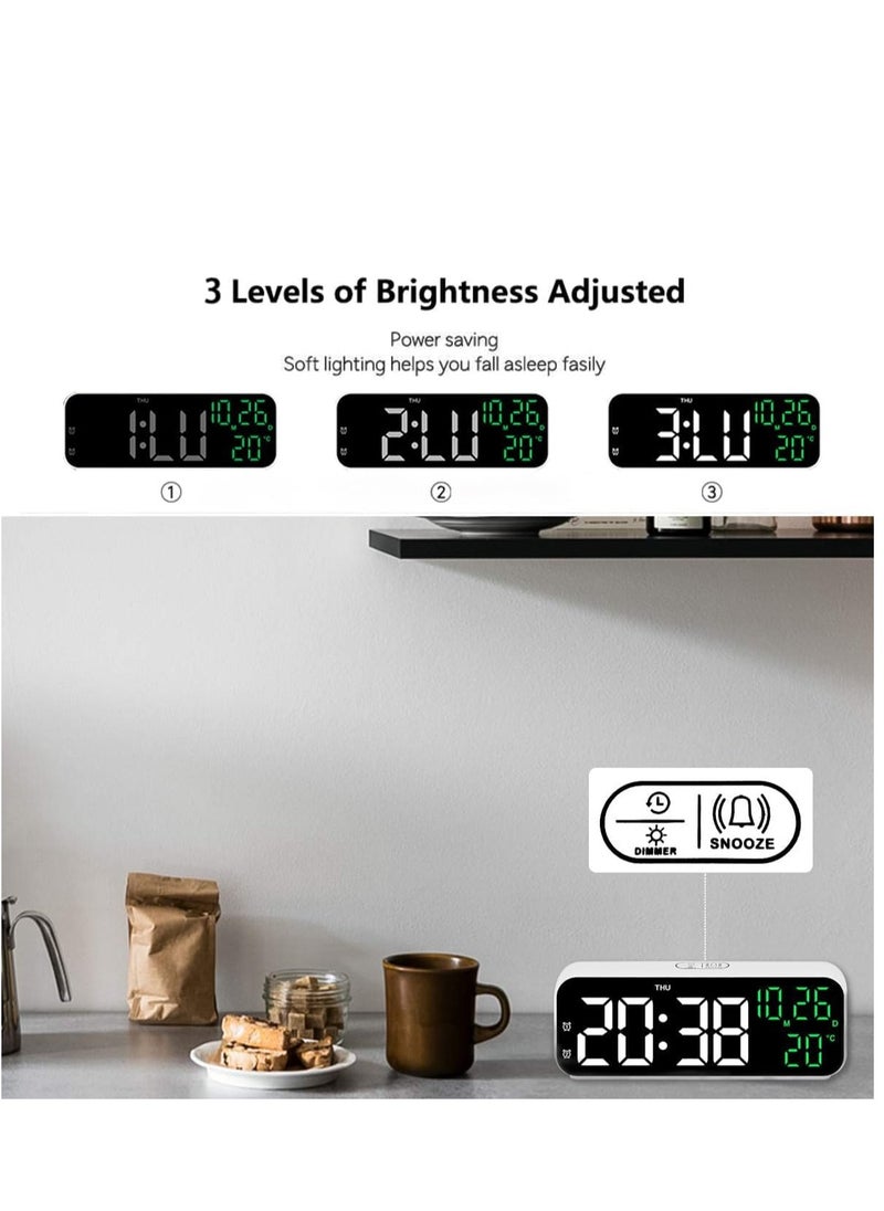 Digital Display Alarm Clock for Living Room Office Bedroom Decor LED Electronic Date Temp Display with USB Charging Port, Adjustable Volume, Dimming,Temp, Snooze for Kids Elderly