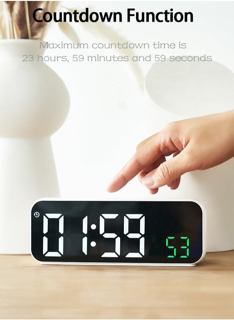 Digital Display Alarm Clock for Living Room Office Bedroom Decor LED Electronic Date Temp Display with USB Charging Port, Adjustable Volume, Dimming,Temp, Snooze for Kids Elderly