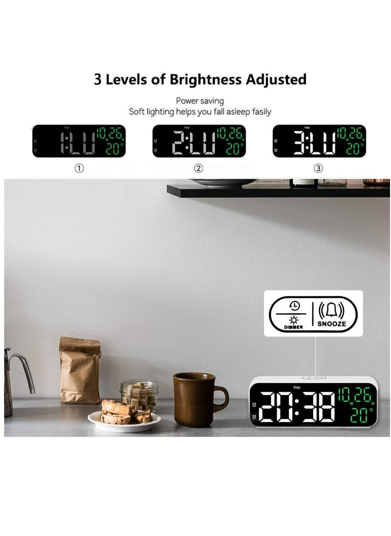 Digital Display Alarm Clock for Living Room Office Bedroom Decor LED Electronic Date Temp Display with USB Charging Port, Adjustable Volume, Dimming,Temp, Snooze for Kids Elderly