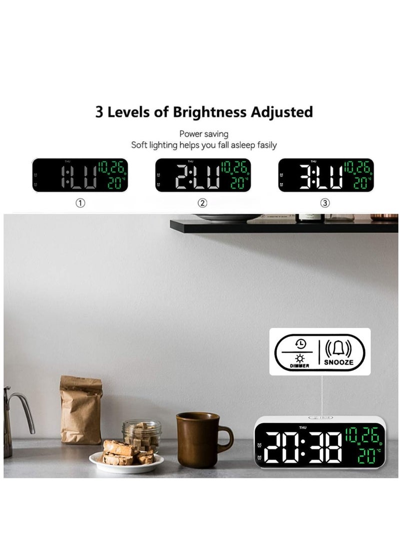 Digital Display Alarm Clock for Living Room Office Bedroom Decor LED Electronic Date Temp Display with USB Charging Port, Adjustable Volume, Dimming,Temp, Snooze for Kids Elderly