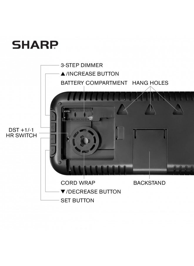 SHARP Large Oversized Screen LED Clock with Outdoor/Indoor Temperature with Outdoor Sensor, with Date and Day of Week 14 inch Clock with 4 inch Digits