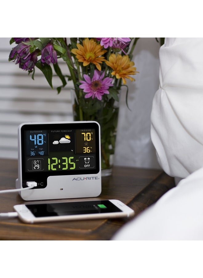 AcuRite 01129M Alarm Clock with USB Charger & Weather Station, Black