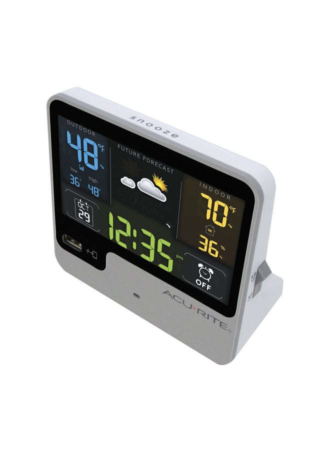 AcuRite 01129M Alarm Clock with USB Charger & Weather Station, Black