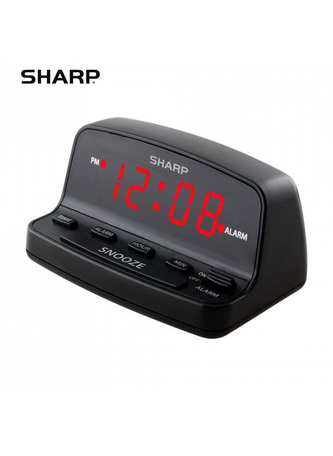 SHARP Digital Alarm Clock with Keyboard Style Controls, Battery Back-up, Easy to Use with Simple Operation, Black Case with Red LED Display