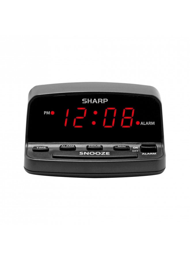 SHARP Digital Alarm Clock with Keyboard Style Controls, Battery Back-up, Easy to Use with Simple Operation, Black Case with Red LED Display