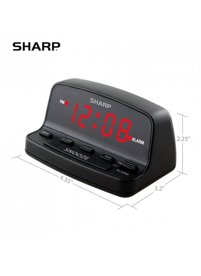 SHARP Digital Alarm Clock with Keyboard Style Controls, Battery Back-up, Easy to Use with Simple Operation, Black Case with Red LED Display