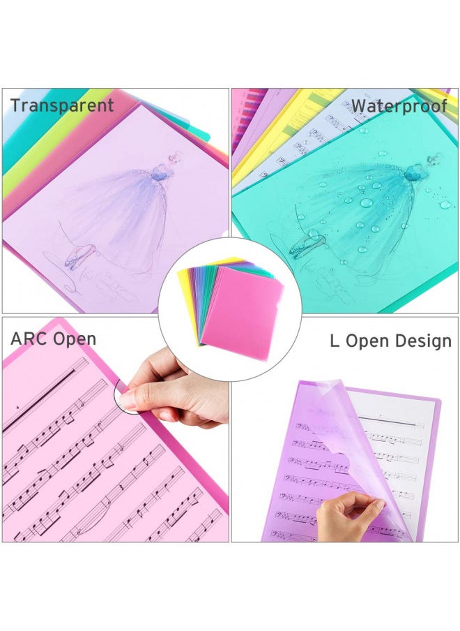 Sooez 25 Pack Clear Document Folder Project Pockets, Clear Plastic Folders Letter Size Plastic Document Folders Paper Poly Jacket Sleeves Folders Copy, 5 Assorted Colors