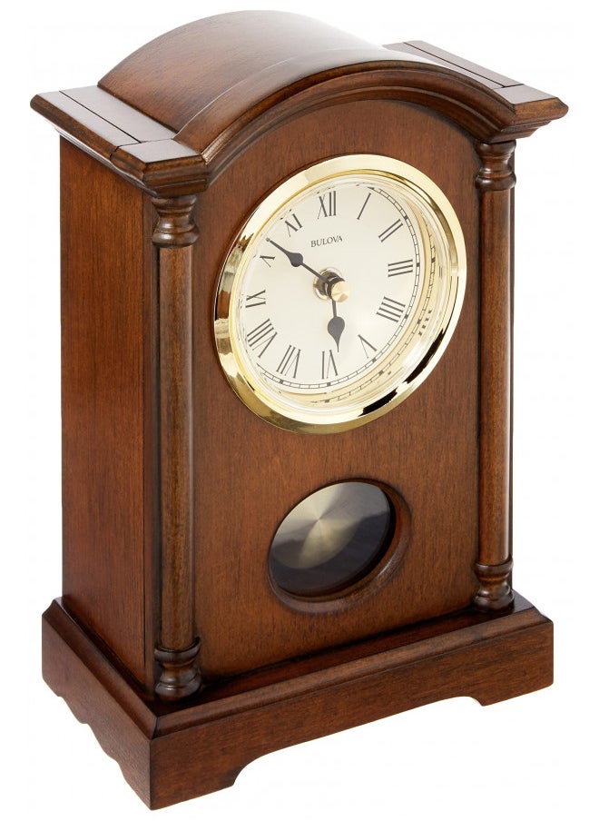 Bulova Dalton Chiming Pendulum Table Clock - Walnut Finish - Gold-Tone Accents