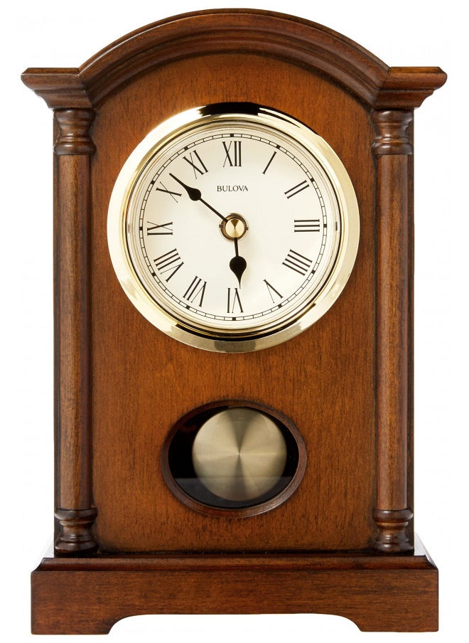 Bulova Dalton Chiming Pendulum Table Clock - Walnut Finish - Gold-Tone Accents