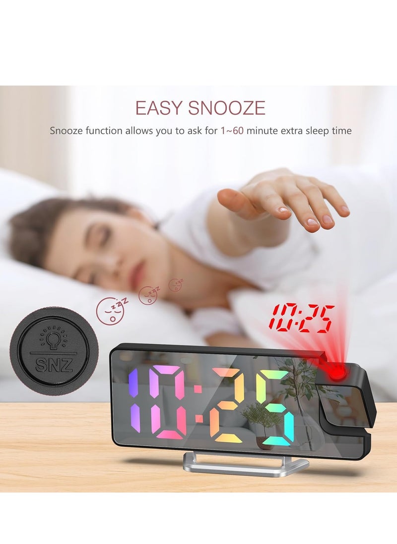 Projection Alarm Clock, LED Alarm Clock with Rotatable Projection, Temperature Display, Adjustable Brightness, Snooze, 7.9'' Large Display Digital Clock for Home Office