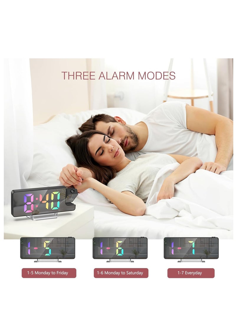 Projection Alarm Clock, LED Alarm Clock with Rotatable Projection, Temperature Display, Adjustable Brightness, Snooze, 7.9'' Large Display Digital Clock for Home Office