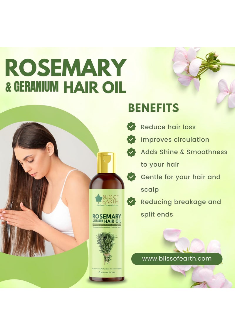 Rosemary Oil For Hair Growth With Biotin Lavender & Geranium Essential Oils Blend of 20 Herbs To Promotes Healthy Scalps & Hair No Mineral Oil 200ml